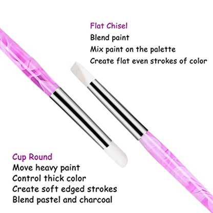 BQAN Silicone Nail Art Pen 5Pc for Sculpting, Drawing & Shaping | Soft Silicone Tips | 3D Sculpting | Chrome Powder | Foil Carving Drawing | Precision Shaping | Gel & Acrylic Nail Art - color: Purple