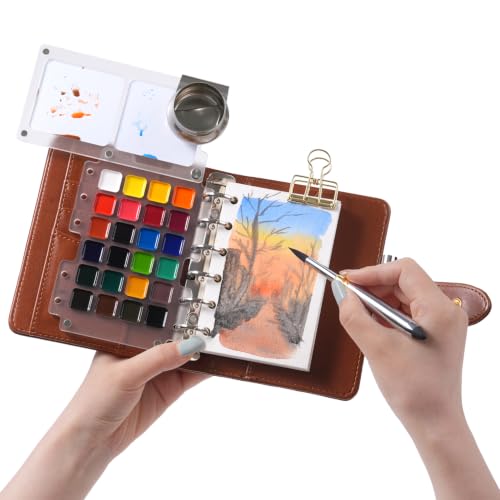Fuumuui Watercolor Travel Sketchbook Set, 24-Color Watercolor Paints Kit & 100% Cotton Cold Press 300gsm Portable Art Journal with Dual-Tip Brush – Plein Air Painting Supplies for Artists, Beginners, Journaling - size: Medium