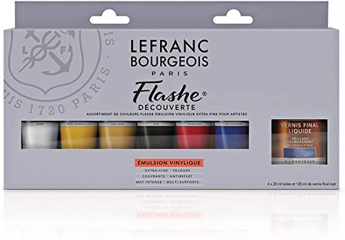 Lefranc Bourgeois Flashe Vinyl Paint, Set of 6 x 20ml Tubes | Extra-Fine Vinyl Emulsion Paint; Ultra-Matte, Highly Opaque, Multisurface Use, Easy Mixing