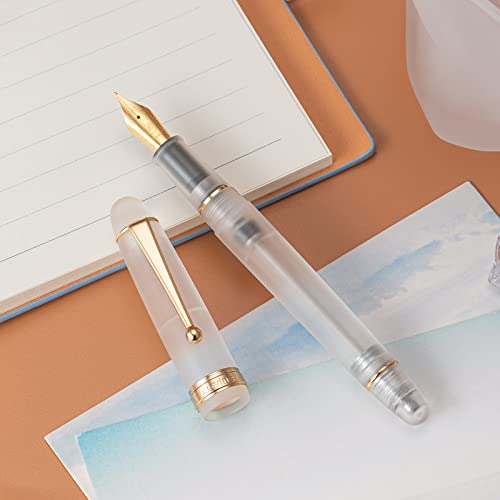 Asvine V126 Vacuum Filling Fountain Pen Extra Fine Nib, Frosted Transparent Clear Acrylic, Large-Capacity with Gift Case - color: Frosted clear, style: Extra Fine Point