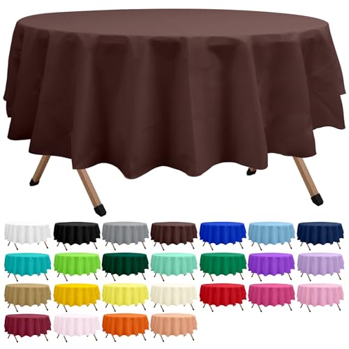 2 Pack Brown Premium Plastic Tablecloth Round 84 Inches Reusable Coffee Brown Decorative Table Cover for Dining, Wedding, Party, Indoor and Outdoor use - color: G03 Brown, size: Round 84"