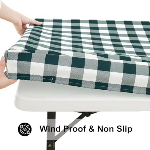 Smiry 4 Foot Picnic Table Cloth, Flannel Backed Fitted Vinyl tablecloths | Waterproof Elastic Rectangle Tablecloth ,Buffalo Plaid Table Covers for Dining, Camping (Hunter Green and White, 24" x 48") - color: Hunter Green and White, size: 48" x 24" (Rectan