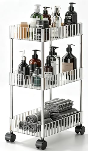 Sooyee Slim Clear 3-Tier Plastic Rolling Utility Cart with Wheels | Multi-Functional Storage Trolley, For Office, Living Room, Kitchen, Movable Storage Organizer - color: Clear, size: Slim 3 Tier