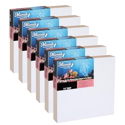 Creative Mark Mimik Recycled PET Cradled Canvas Panel 1-1/2" Depth- 8x8" Pack of 6 - Medium-Textured Painting Board for Eco-Conscious Artists, 14.11 oz Triple-Acrylic-Primed Weight - size: 8x8" Pack of 6