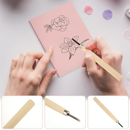 10 Pack Rubber Stamp Making Kit - Block Printing Kit，Linoleum Carving Tools with 8 Type Blades, 8 Pcs Pink Rubber Carving Block and Rubber Brayer Roller - size: 4x6inch-10pcs-kit-pink