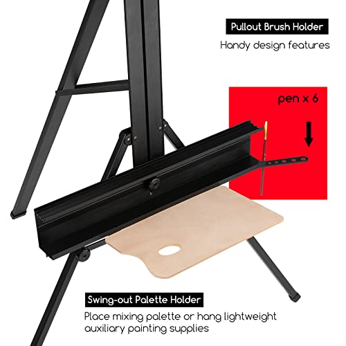 MEEDEN Aluminum Easel Stand for Painting: Portable Art Tripod | Art Standing Paint Floor Easel for Artist with Swing-Out Palette Holder & Brush Rest, Holds Canvas up to 34" - size: 67" High