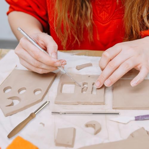 DIYOOHOMY Pottery Carving Tools Set, Clay Sculpting Tools with Straw Hole Puncher Needle Pottery Ribs Kit for Ceramic Polymer Clay Modeling, Drilling, Shaping, DIY Crafts Supplies (8) - color: wood-4