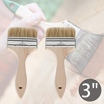 ETERNA 4Pack Household Chip Paint Brush 3inch Natural Bristles Wooden Handle Flat Brushes Set for Painting, Glue, Oil, Acrylic, Stain - color: 4 Pack- 3"