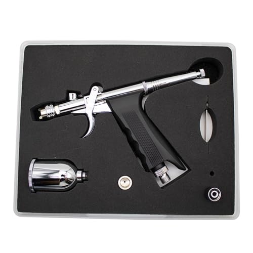 Uouteo Airbrush Kit, Double Action Trigger Airbrush Gun with 0.5mm Fan Spray Cap/Needles/Nozzles, 15 CC Cup, Air Brush Guns for Painting - color: 217B 0.5mm Airbrush Kit