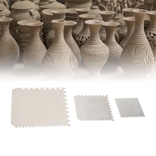 Clay Scrapers, Stainless Steel Scrapers, 3 Pcs Serrated Clay Scrapers, Multipurpose Rib Scraper Tool for Pottery Sculpture Modeling Texturing