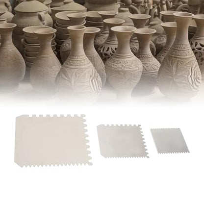 Clay Scrapers, Stainless Steel Scrapers, 3 Pcs Serrated Clay Scrapers, Multipurpose Rib Scraper Tool for Pottery Sculpture Modeling Texturing