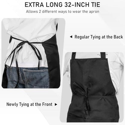 12 Pack Bib Apron, Unisex Restaurant Kitchen Aprons for Women with 2 Pockets, Chef Aprons for Cooking Men BBQ Painting Drawing Craft Plain Adults, Bulk Black