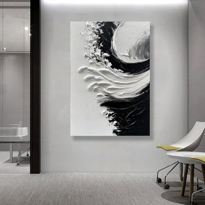NANKAI Art Hand-painted thick textured white and black minimalist oil painting home wall art Deco 36x24 inches - color: NKHB153
