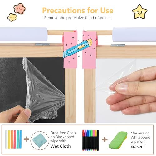 Kinder King Adjustable Wooden Kids Art Easel, Art Supplies, Storage (Pink) - color: Pink