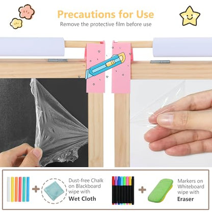 Kinder King Adjustable Wooden Kids Art Easel, Art Supplies, Storage (Pink) - color: Pink