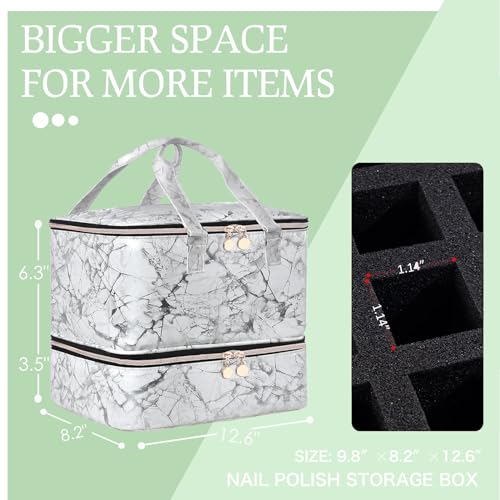 FCQQYWZ Nail Polish Organizer Hold 40+ Bottles Nail Polish & Nail Lamp, Nail Polish Storage Case Double-Layer Nail Polish Bag Nail Polish Holder with Sturdy Handle (WHITE) - color: White-40Bottles