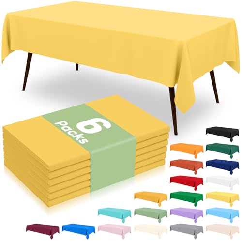 misaya 6 Packs Plastic Table Cloth Yellow Disposable Tablecloth - color: Yellow, size: 54" X 108"