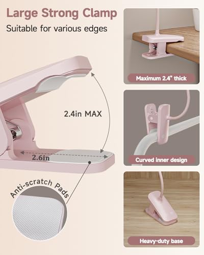 CUHIOY Rechargeable Clip on Reading Light for Bed Headboard, Pink, 1 Pack - color: Pink