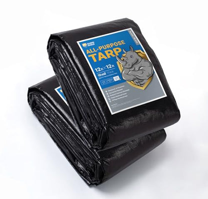 GUARD SHIELD Tarps Heavy Duty Waterproof 12x12 Feet Black Poly Tarp Cover Square Outdoor Thick UV Resistant Tarpaulin with Grommets 10mil (2-Pack) - color: Black, size: 12x12 (2-Pack)
