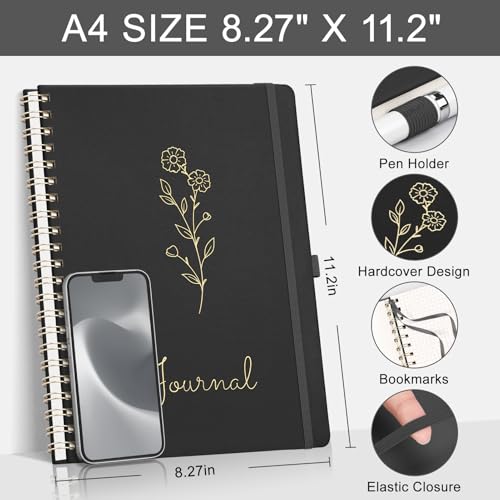 EMSHOI Graph Grid Spiral Journal Notebook, 110 Pages, A4 (8.2" x 11.2") - color: Black, style: A4 Graph