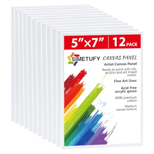 12 Pack 5x7 Inch Small Flat Canvas Boards for Kids Painting | Gesso Primed Acid-Free 100% Cotton Blank Canvas Panels, Non Toxic - size: 5"x7"