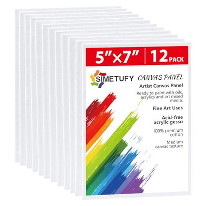 12 Pack 5x7 Inch Small Flat Canvas Boards for Kids Painting | Gesso Primed Acid-Free 100% Cotton Blank Canvas Panels, Non Toxic - size: 5"x7"