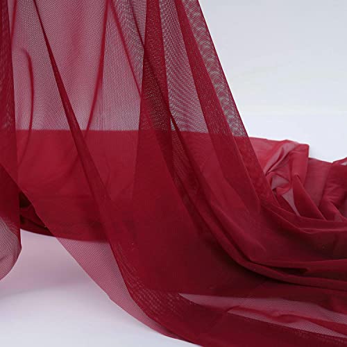 Superfine 4-Way Stretch Net Fabric Nylon Spandex Power Mesh, Pre-Cut 5 Yards Long 60" Wide, Lightweight Sheer (Wine Red) - color: Wine Red
