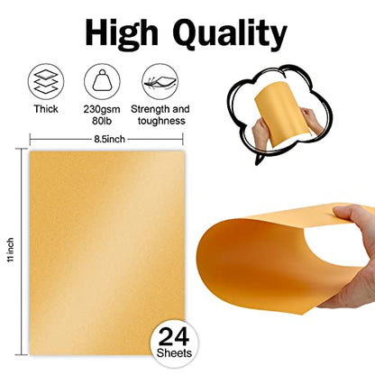 24 Sheets Gold Shimmer Cardstock 8.5 x 11 Metallic Paper | Goefun 80lb Card Stock Pearlescent Paper for Invitations, Birthday, Anniversaries, Card Making - color: gold