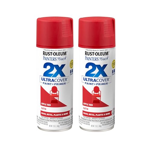 Rust-Oleum Painter's Touch 2X Ultra Cover Spray Paint, Satin Apple Red - color: Satin Apple Red, size: 12 Ounce (Pack of 2)