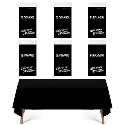 Eleclassi Black 6 Pack Premium Disposable Plastic Tablecloth 54 x 108 in - Plastic Table Cloth Disposable for Rectangle Table Up to 8 Feet - Black Rectangle Tablecloth - color: Black