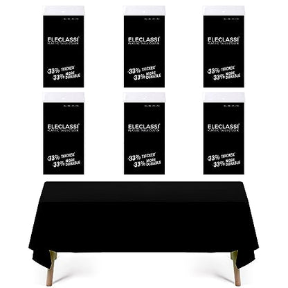Eleclassi Black 6 Pack Premium Disposable Plastic Tablecloth 54 x 108 in - Plastic Table Cloth Disposable for Rectangle Table Up to 8 Feet - Black Rectangle Tablecloth - color: Black