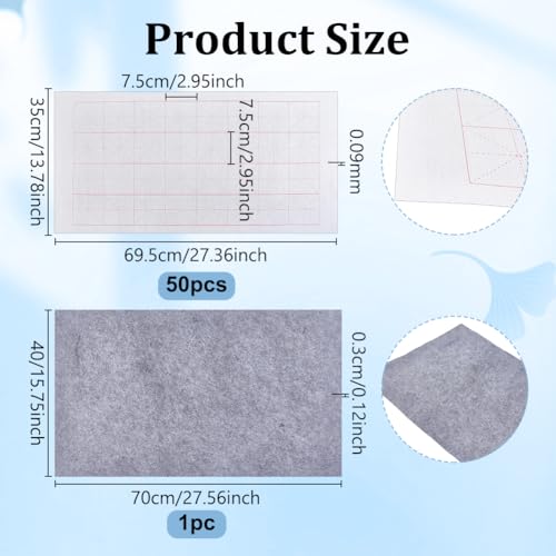 NBEADS 50 Pcs Chinese Calligraphy Grid Paper with 1Pc Felt Pad, 27.4x13.8 Inch Xuan Rice Paper, 2.95x2.95 Inch Grid Paper for Beginners Brush Writing Sumi Practice - size: Grid:2.95x2.95inches