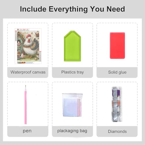RYMILIE Chicken Diamond Art Kits for Adults Diamond Painting Kit 12x16in - color: DP03886