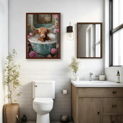 YULIDECO Highland Cow Square Diamond Art,DIY Bathroom Diamond Art Kits for Adults,Full Drill Diamond Painting Kit,Home Wall Art Diamond Painting(12x16 Inch)
