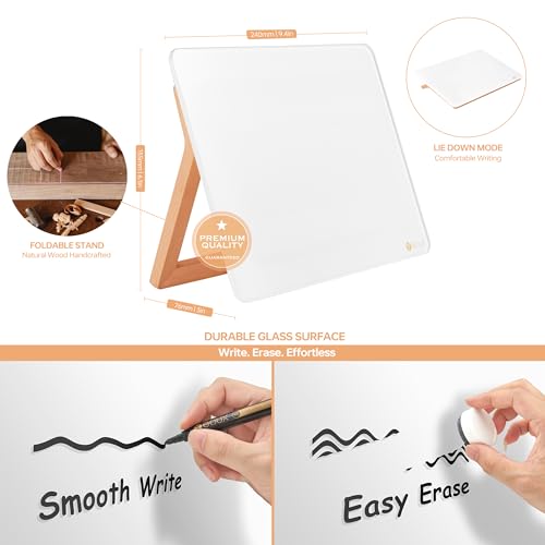 Yeoux Desktop Glass Whiteboard with Reversible Wood Stand 6.7"x9.5" - color: Beech-white Horizontal