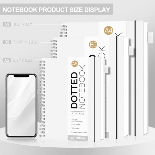 AHGXG Dotted Journal, Grid Spiral Notebook, 110 Pages, A4 (8.5" x 11") | 100 GSM Thick Dot Paper, Waterproof Plastic Cover Journals for Journaling, Sketching (Transparent) - color: Transparent, style: A4-Dotted