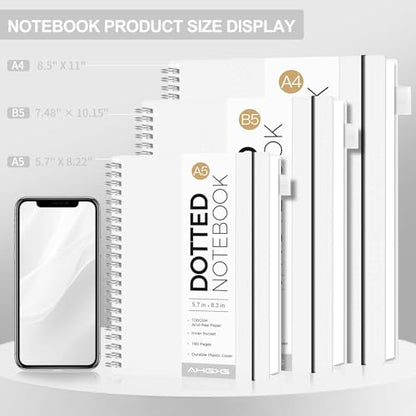 AHGXG Dotted Journal, Grid Spiral Notebook, 110 Pages, A4 (8.5" x 11") | 100 GSM Thick Dot Paper, Waterproof Plastic Cover Journals for Journaling, Sketching (Transparent) - color: Transparent, style: A4-Dotted