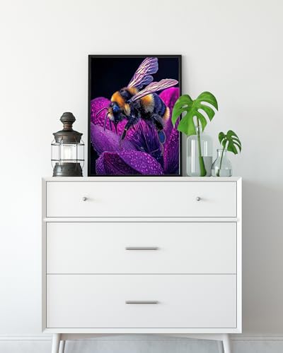 DDGEMART 5D Diamond Painting Kit for Adults, Full Drill Macro Bumblebee on Purple Flower Vibrant Insect Nature Art for Beginners, 12x16 inch - color: Bumblebee