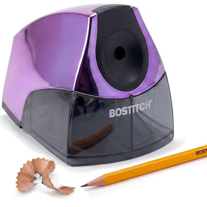 Bostitch Office Electric Pencil Sharpener for Classroom & Desk Use, Heavy-Duty Stall-Free Motor, High-Capacity Shavings Tray, Metallic Purple - color: Metallic Purple