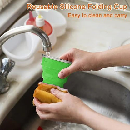 Silicone Collapsible Cup,Collapsible Cups for Camping,Folding Cup with Lids,Collapsible Coffee Cup,Reusable Drinking Mugs Cup(Green) - color: Green
