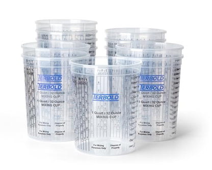 Terbold Paint Mixing Cups 32oz (12 Pack) | Disposable Plastic Measuring Cups for Epoxy Resin & Automotive Paint - size: 32oz