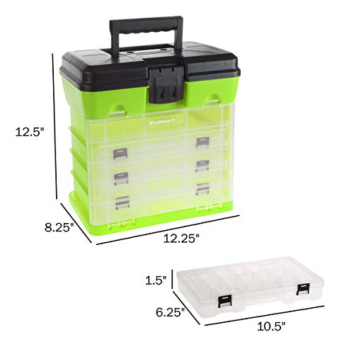 Portable Tool Box - Small Parts Organizer with Drawers and Customizable Compartments for Hardware, Fishing Tackle, Beads or Crafts by Stalwart (Green) - color: Green