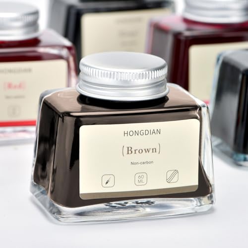 Asvine Hongdian Fountain Pen Bottled Ink Brown, 60ml Fountain Pen Ink Bottled for Writing and Calligraphy, Non Carbon - color: Brown