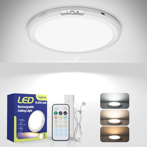 10000mAh Rechargeable LED Motion Sensor Ceiling Light with Remote | 7.09" Wireless Lights Waterproof Shower 3000K/4000K/6000K Magnetic Stick On Battery Operated Light Indoor for Closet Bathroom - color: White, size: 10000mAh