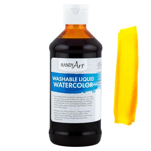 Handy Art Washable Liquid Watercolor Paint, Tangerine, 8 oz Bottle | Ready to Use Concentrated Dye-Based Liquid, Deep Color Strength, Dilute with Water, Certified Safe AP Non-Toxic, Made in USA - color: Tangerine