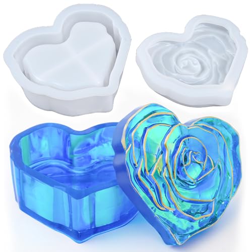 Heart Rose Jar Resin Mold, Jars Silicone Molds with Lid for Epoxy Resin