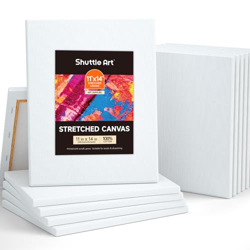 Shuttle Art Canvas for Painting, 12-Pack 11x14 Inch Stretched Canvas, 100% Cotton, Primed White Premium Blank Canvases, Ideal Art Supplies for Beginners Artists Acrylic Oil Acrylic Pouring - size: 12 Pack 11x14"