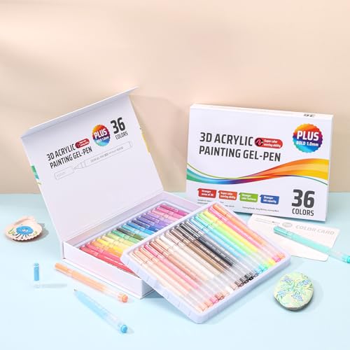 Ddaowanx Colored Acrylic Gel Pens Set,1mm Medium Point Smooth Writing | 3D-36 Colors Acrylic Paint Pens Waterproof & Fade-Resistant for Drawing,Coloring,Note Taking,DIY and Art Crafts Supplies - color: 3D-36 Colors