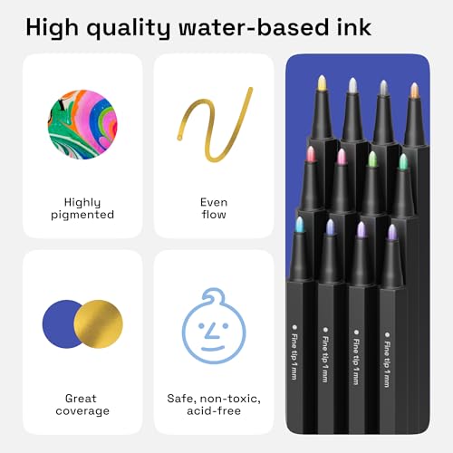 ARTISTRO Metallic Acrylic Paint Markers - Fine Tip Paint Pens for Rock, Wood, Glass, Ceramic, Black Paper, Scrapbooking Crafts, Card Making, DIY Photo Album, Ceramic (Fine)