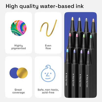 ARTISTRO Metallic Acrylic Paint Markers - Fine Tip Paint Pens for Rock, Wood, Glass, Ceramic, Black Paper, Scrapbooking Crafts, Card Making, DIY Photo Album, Ceramic (Fine)